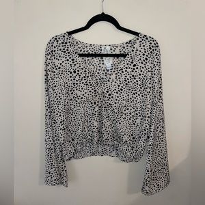 Cream Long Sleeve Cropped Blouse with Black Spots